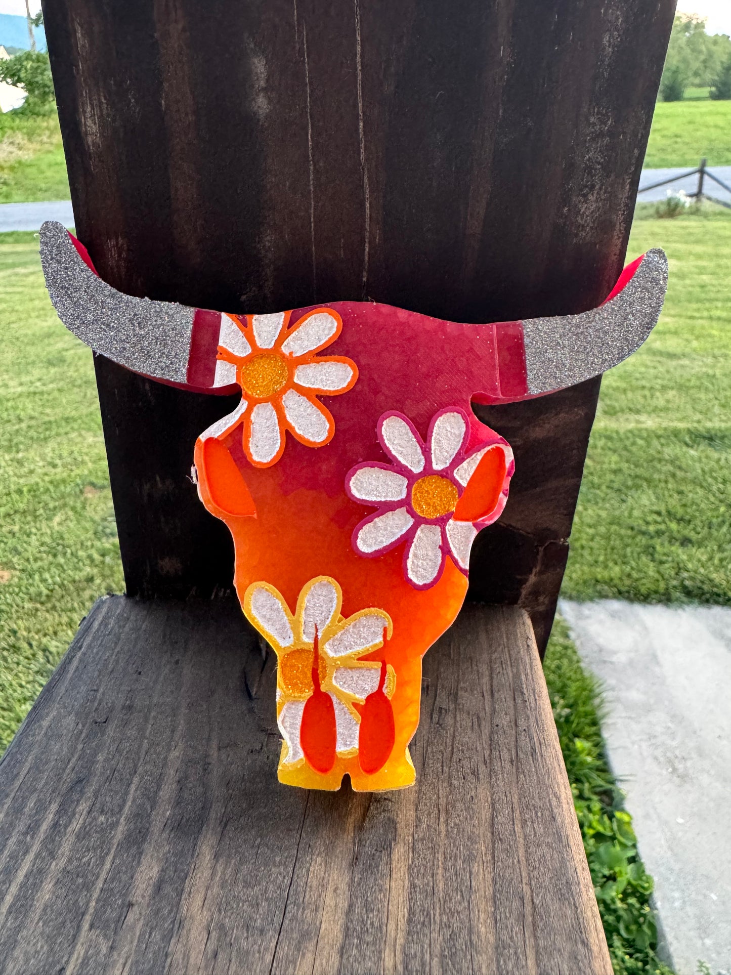 Daisy Bull Skull Car Freshie