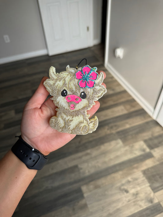 Floral Highland Cow Car Freshie