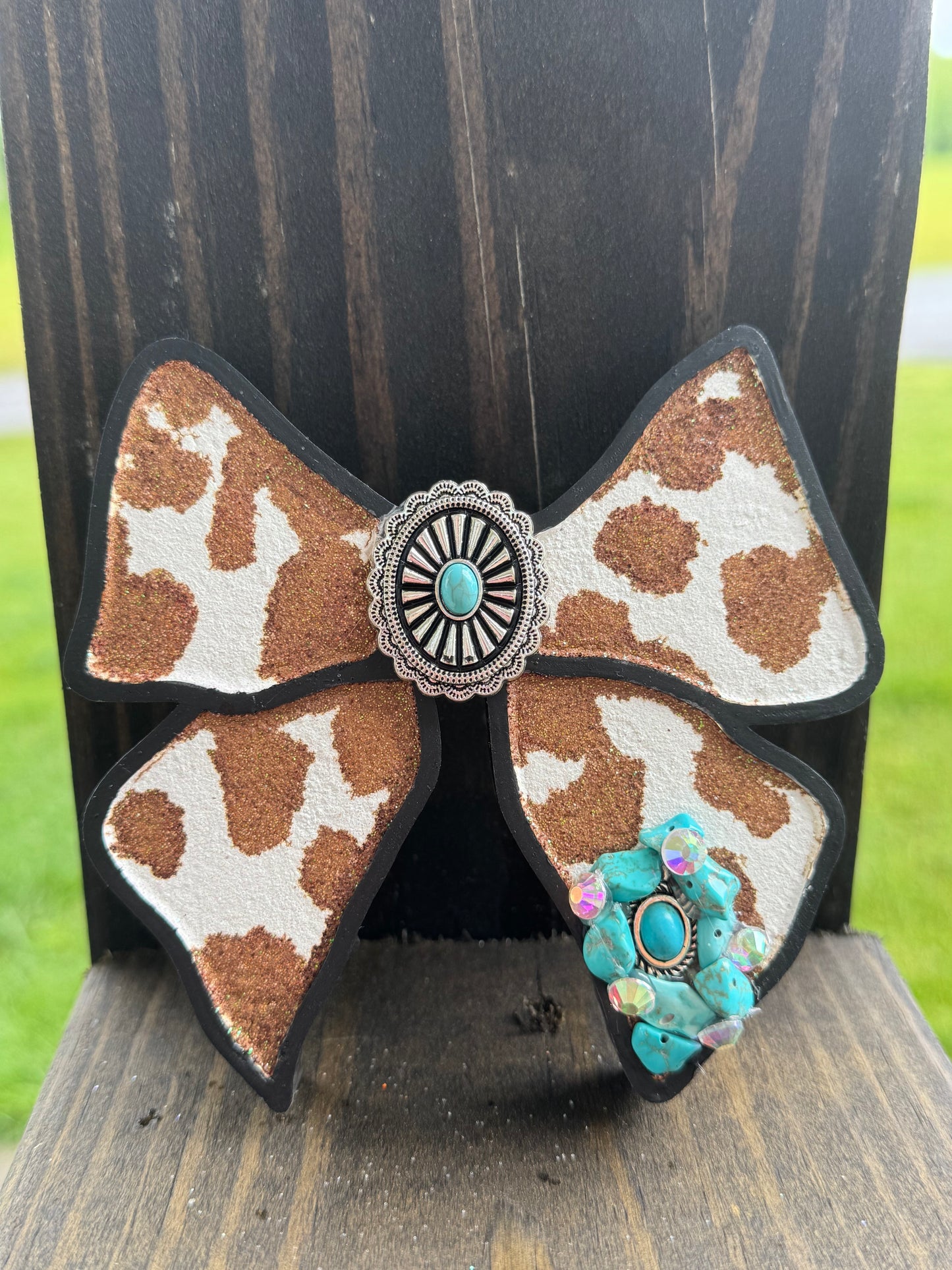 Cow Print Turquoise Bow Car Freshie