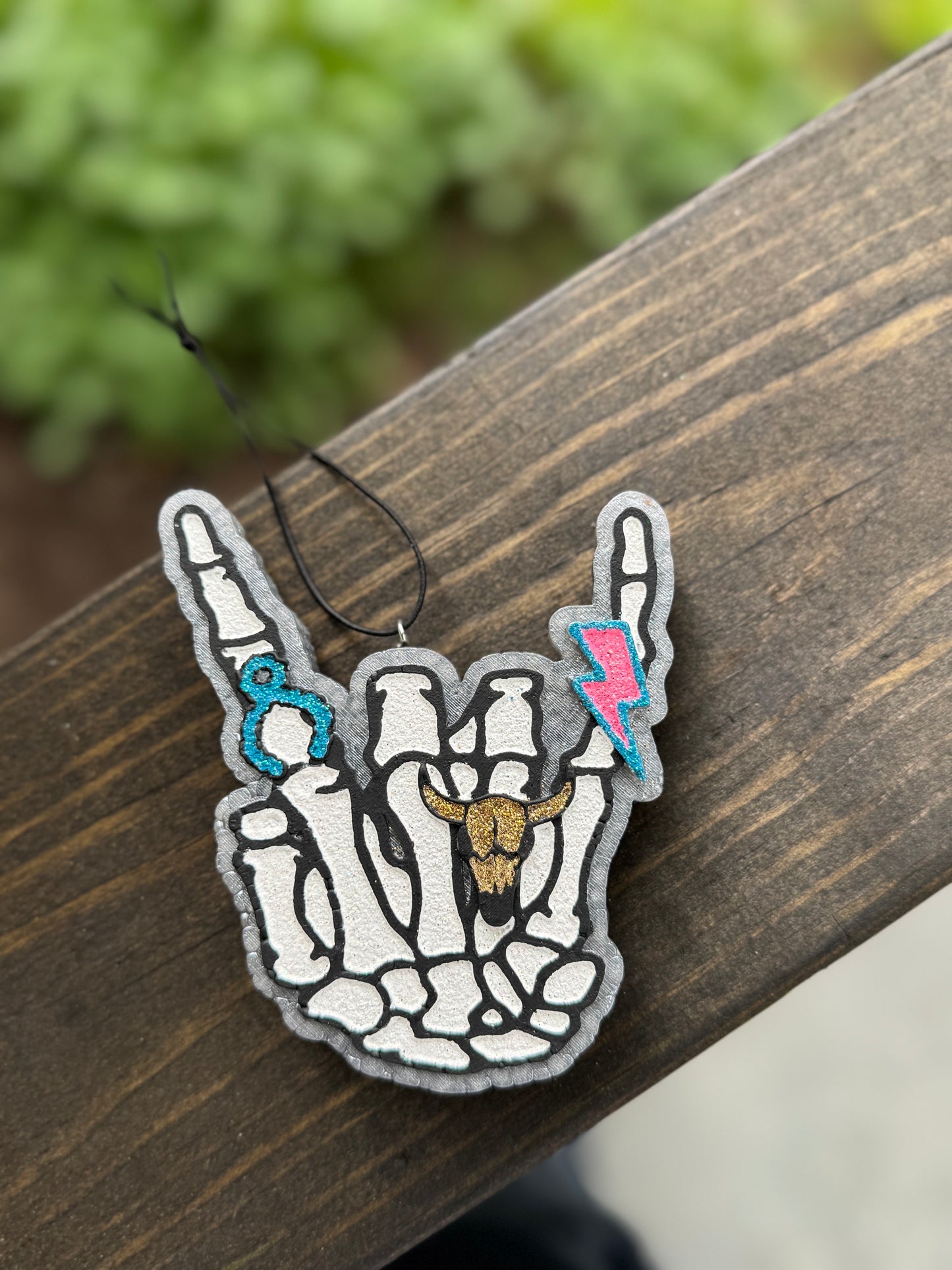 Turquoise Skelly Hand Car Freshie