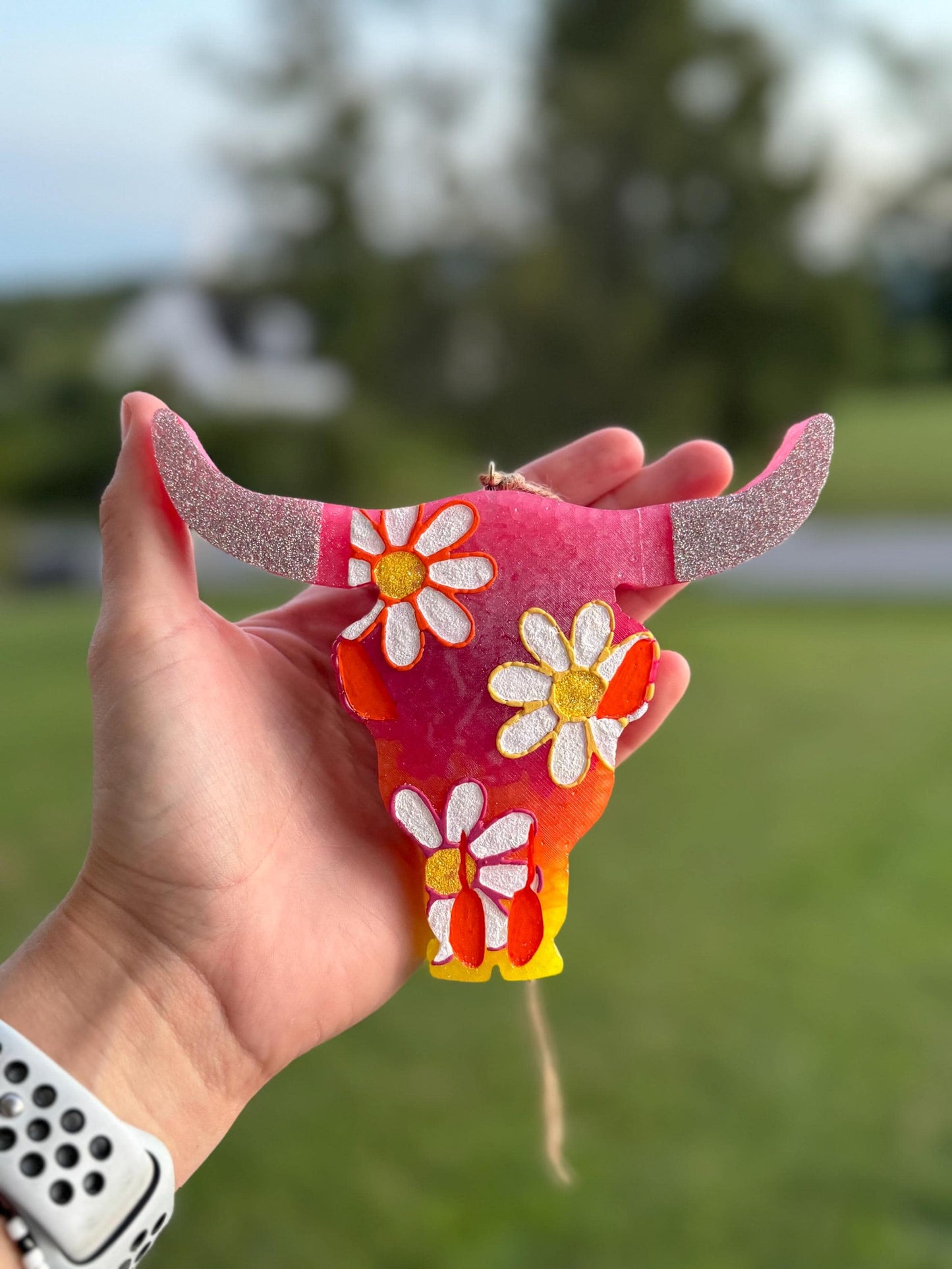 Daisy Bull Skull Car Freshie