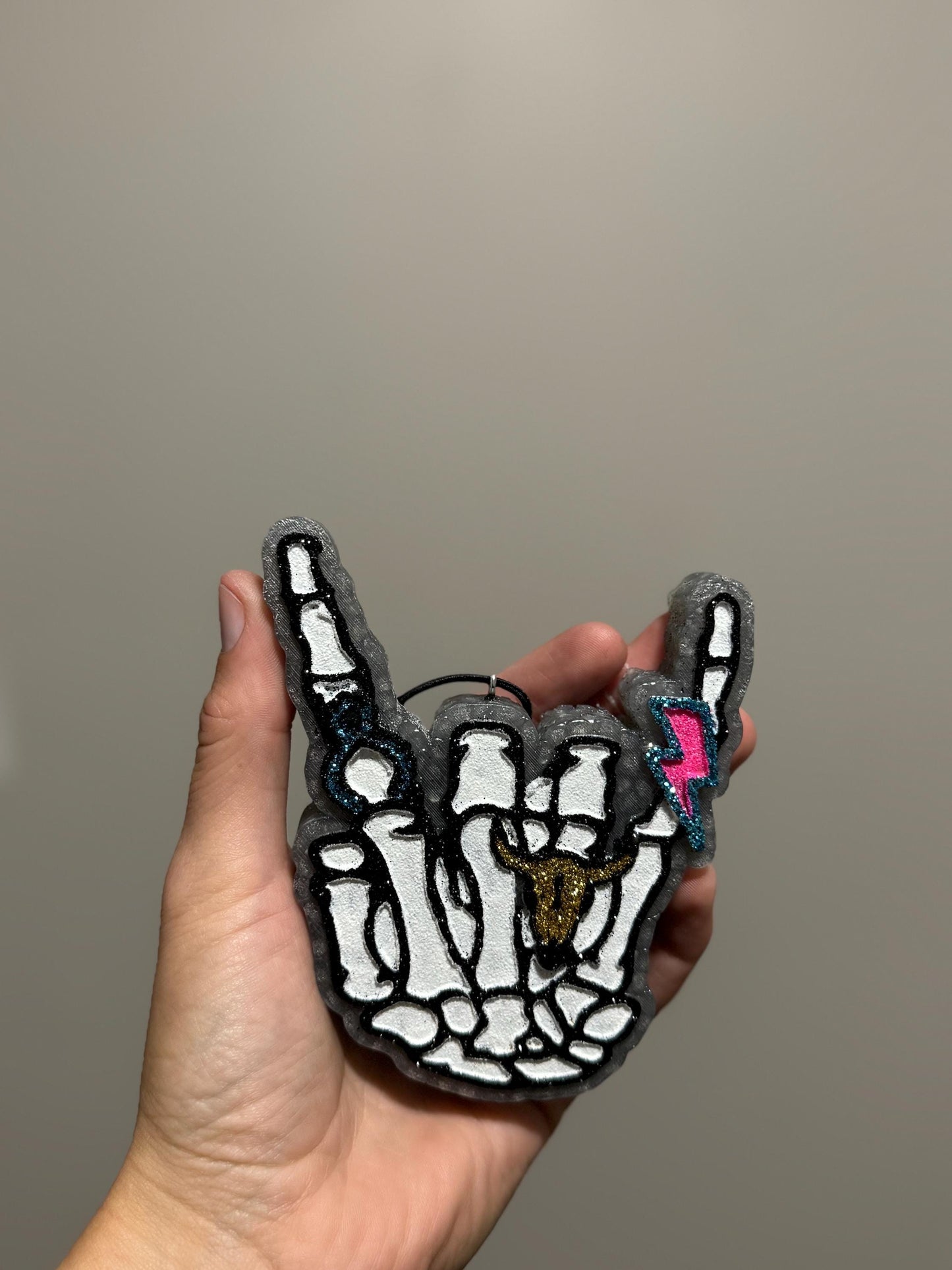 Turquoise Skelly Hand Car Freshie