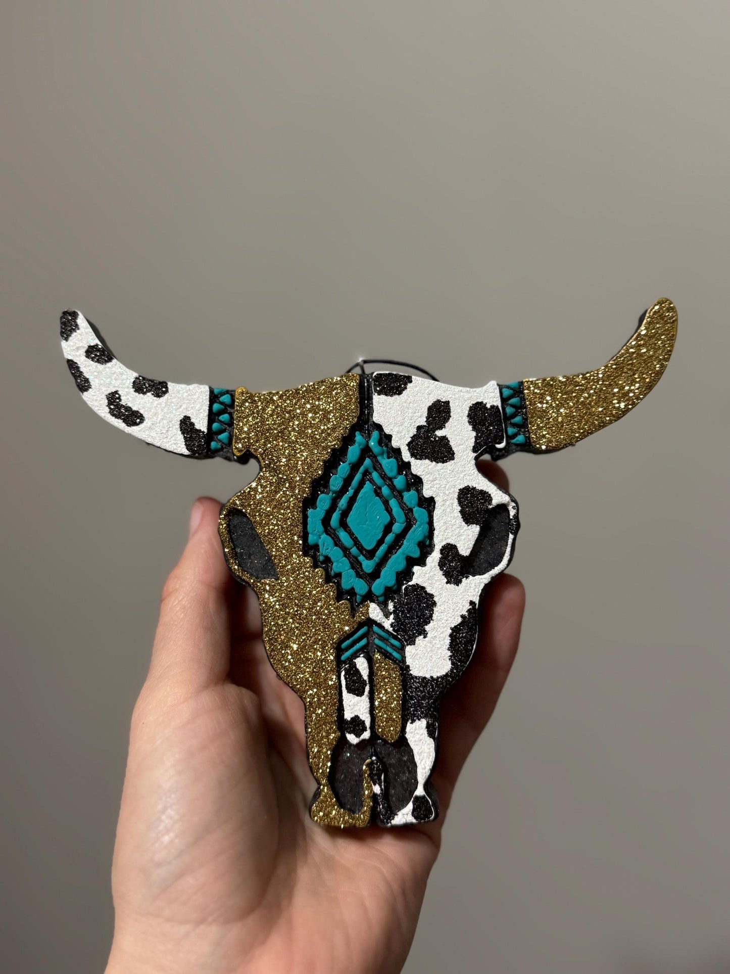 Cow Print Bull Skull Car Freshie