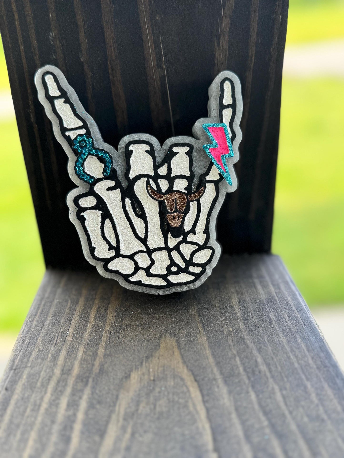 Turquoise Skelly Hand Car Freshie