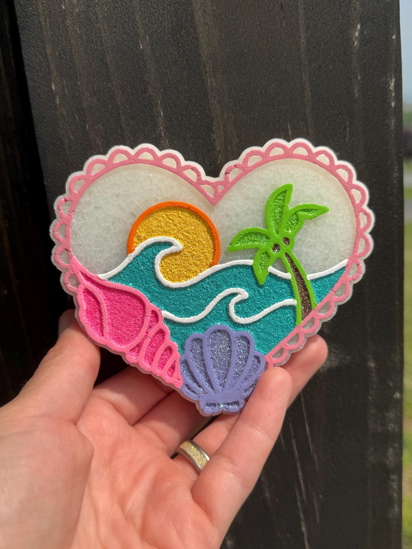 Lace Beach Heart Car Freshie