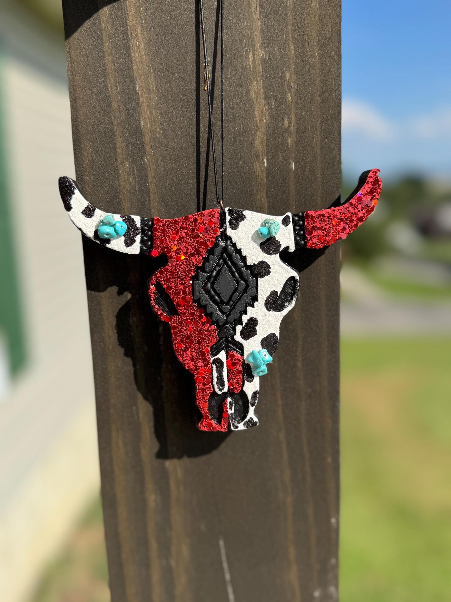 Cow Print Bull Skull Car Freshie