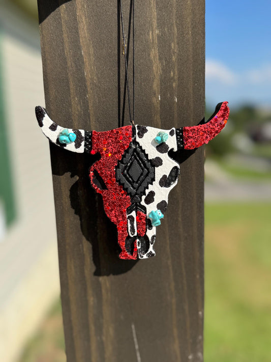 Cow Print Bull Skull Car Freshie