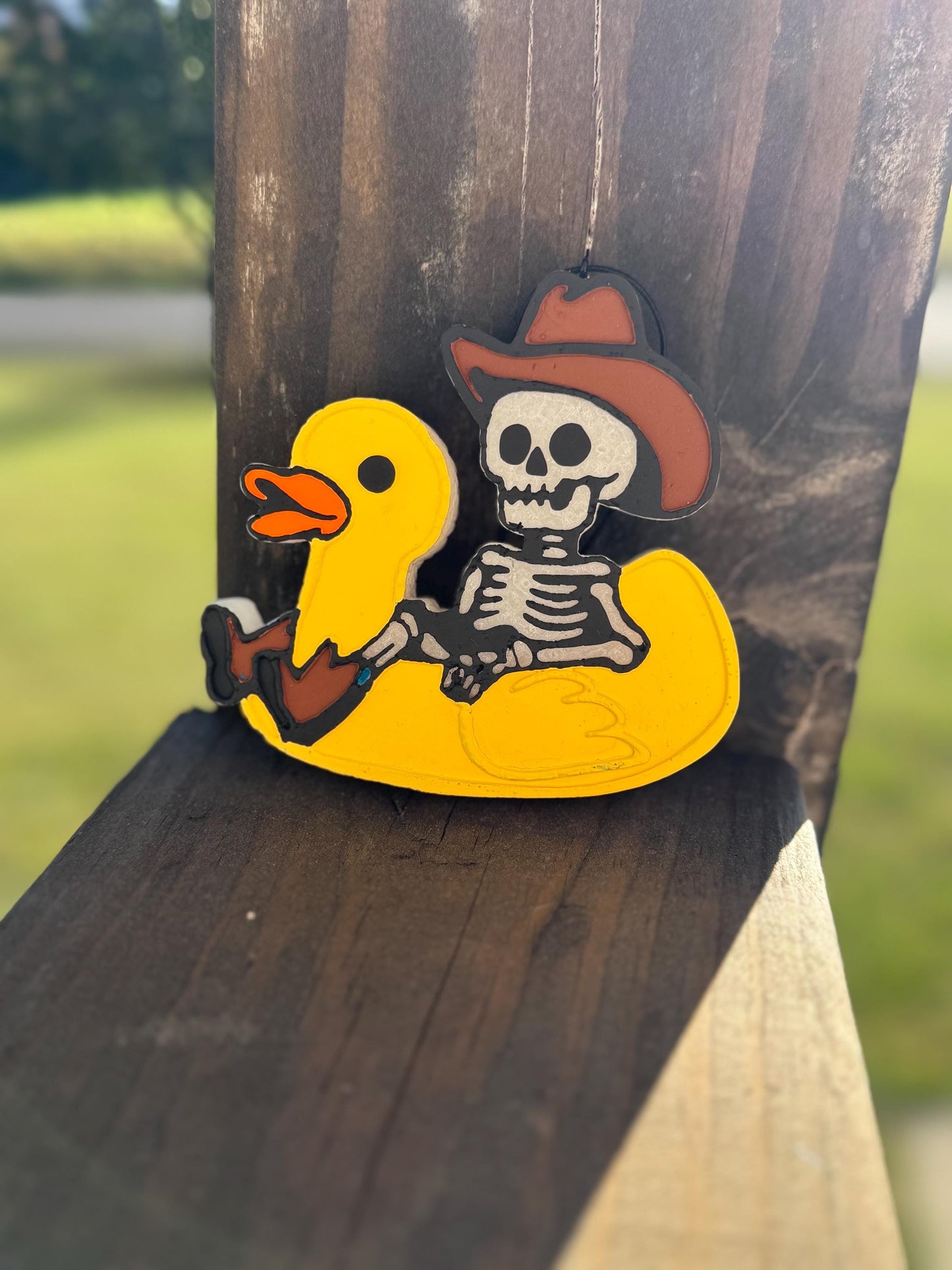 Cowboy Skelly On Floaty Car Freshie