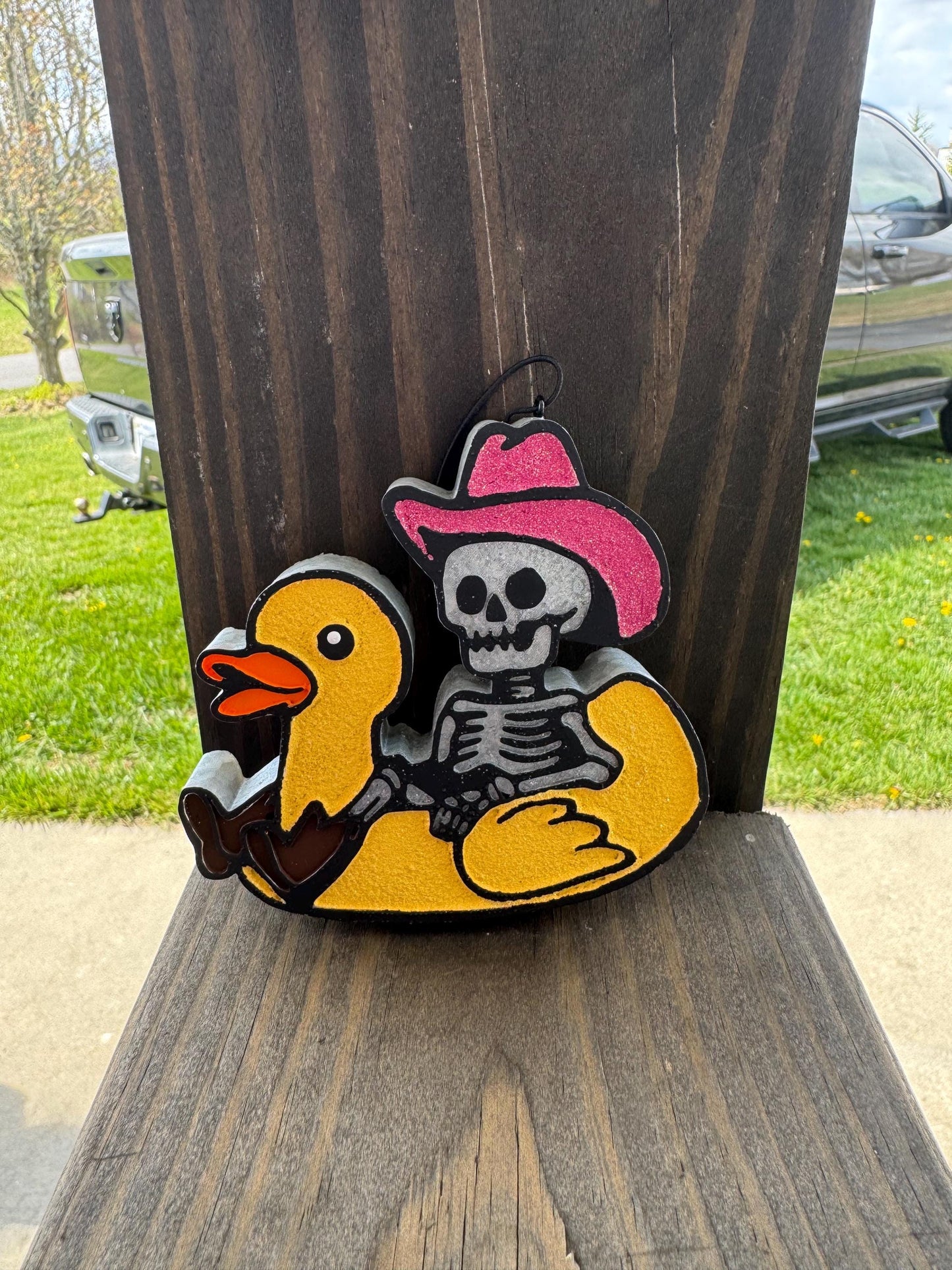 Cowboy Skelly On Floaty Car Freshie