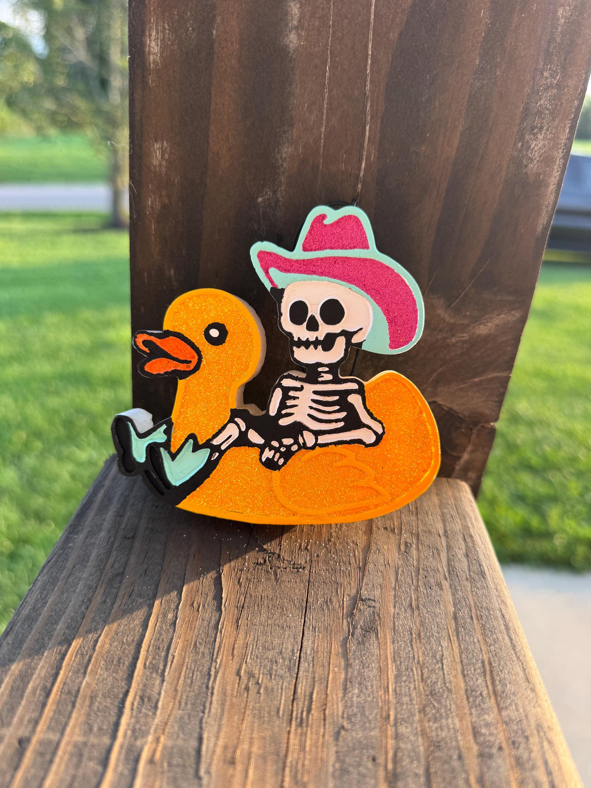 Cowboy Skelly On Floaty Car Freshie